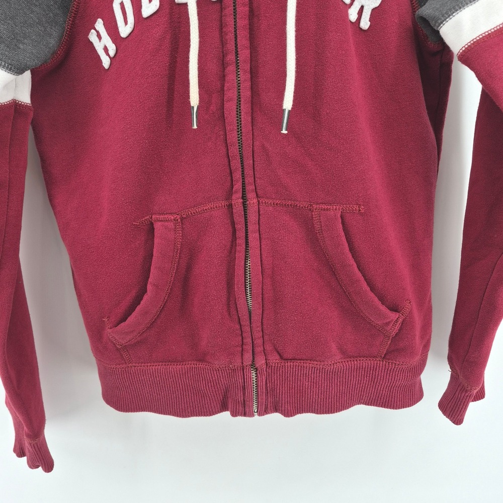 Hollister California Zip Hoodie Burgundy Gray Colorblock Sweatshirt Sz M Varsity - Picture 3 of 12